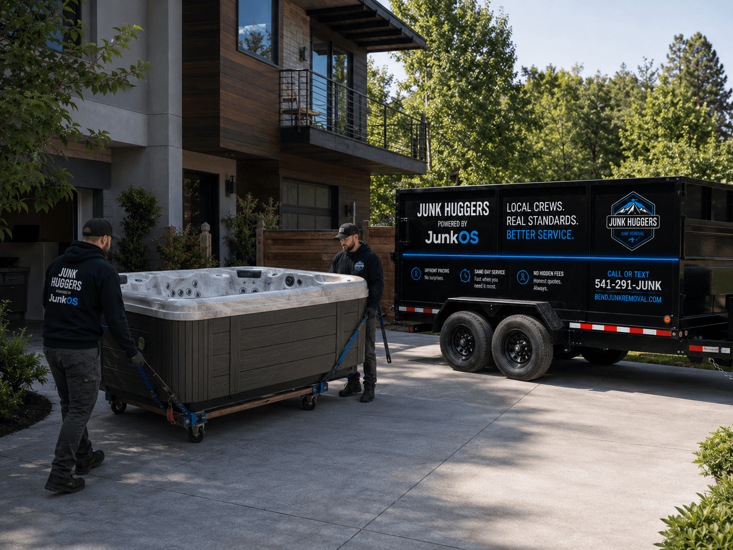 Junk Huggers crew removing a hot tub